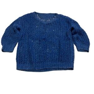 Vintage Cottagecore Denim Blue Open Knit Sweater | M/L Oversized